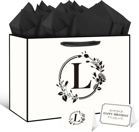 Initial Letter Gift Bag for Personalized Gifts 16.9'' x 12.6'' Monogrammed Letter Gift Bag with Wrapping Tissue Paper Cards, Paper Letter Gift Bag for Baby Shower Holiday Friend Anniversary (Letter A) in Saudi Arabia