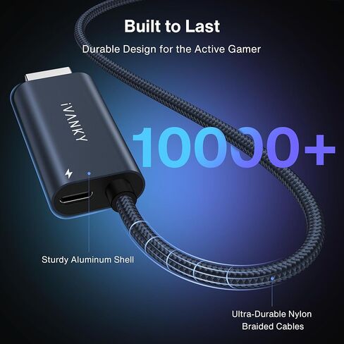 IVANKY 2 في 1 USB C إلى HDMI 100W كابل شحن لسطح البخار OLED/ASUS ROG Ally X/MSI Claw، كابل مجدول من النايلون 4K@60 هرتز، موصل محول تلفزيون محمول للسفر لتمديد شاشة التلفزيون، أزرق منتصف الليل in Kuwait