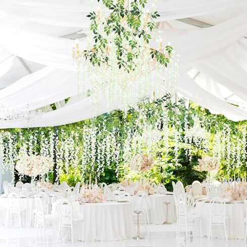 Sunm Boutique 12 Pack Wisteria Hanging Flowers, 3.6 Feet Wisteria Flowers Hanging Garland, Silk Artificial Wisteria Flower Vine String for Wedding Party Home Office Wall Decor (White) in Kuwait