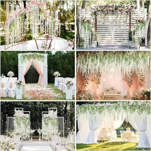 Sunm Boutique 12 Pack Wisteria Hanging Flowers, 3.6 Feet Wisteria Flowers Hanging Garland, Silk Artificial Wisteria Flower Vine String for Wedding Party Home Office Wall Decor (White) in Kuwait