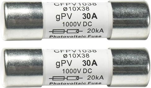 HQRP 2-Pack Solar PV Fast Acting Photovoltaic Fuse Link CFPV-1038, gPV type, 30 Amp 1000V DC, 10x38mm, 20kA IR, Replacement for Littelfuse SPF030, In-Line Midget Ceramic Fuses for Solar Power Systems in Saudi Arabia