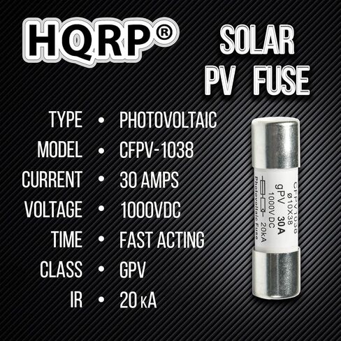 HQRP 2-Pack Solar PV Fast Acting Photovoltaic Fuse Link CFPV-1038, gPV type, 30 Amp 1000V DC, 10x38mm, 20kA IR, Replacement for Littelfuse SPF030, In-Line Midget Ceramic Fuses for Solar Power Systems in Saudi Arabia