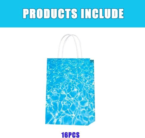 Ertyjikg لوازم حفلات أمواج المحيط - 16 قطعة من أكياس هدايا المحيط لحفلات المحيط تحت البحر باللون الأزرق لمستلزمات حفلات الشاطئ وحمام السباحة للأطفال والكبار من أجل لوازم حفلات حورية البحر المحيطية in Kuwait