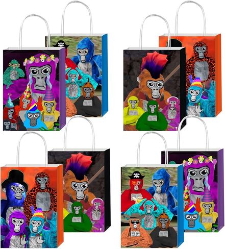 SQDDG 12 قطعة من حقائب هدايا الحفلات ذات علامة الغوريلا مع مقابض، لوازم حفلات أعياد الميلاد بعلامة الغوريلا لديكورات الحفلات ذات علامة الغوريلا in Kuwait