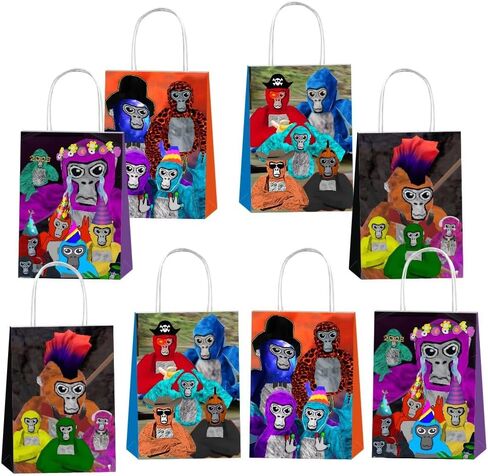 SQDDG 12 قطعة من حقائب هدايا الحفلات ذات علامة الغوريلا مع مقابض، لوازم حفلات أعياد الميلاد بعلامة الغوريلا لديكورات الحفلات ذات علامة الغوريلا in Kuwait