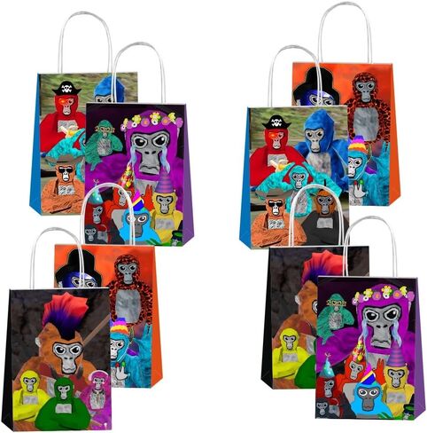 SQDDG 12 قطعة من حقائب هدايا الحفلات ذات علامة الغوريلا مع مقابض، لوازم حفلات أعياد الميلاد بعلامة الغوريلا لديكورات الحفلات ذات علامة الغوريلا in Kuwait