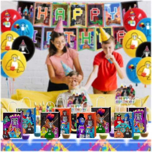 SQDDG 12 قطعة من حقائب هدايا الحفلات ذات علامة الغوريلا مع مقابض، لوازم حفلات أعياد الميلاد بعلامة الغوريلا لديكورات الحفلات ذات علامة الغوريلا in Kuwait