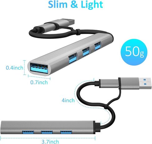 محور USB C، محور نحيف للغاية 4 منافذ USB 3.0 مع نقل بيانات بسرعة 5 جيجابت في الثانية، 4K-HDMI، قارئ بطاقات SD/TF، ​​محول متعدد المنافذ متوافق مع أجهزة الكمبيوتر المحمولة USB C in Kuwait