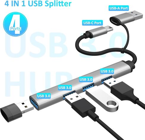 محور USB C، محور نحيف للغاية 4 منافذ USB 3.0 مع نقل بيانات بسرعة 5 جيجابت في الثانية، 4K-HDMI، قارئ بطاقات SD/TF، ​​محول متعدد المنافذ متوافق مع أجهزة الكمبيوتر المحمولة USB C in Kuwait
