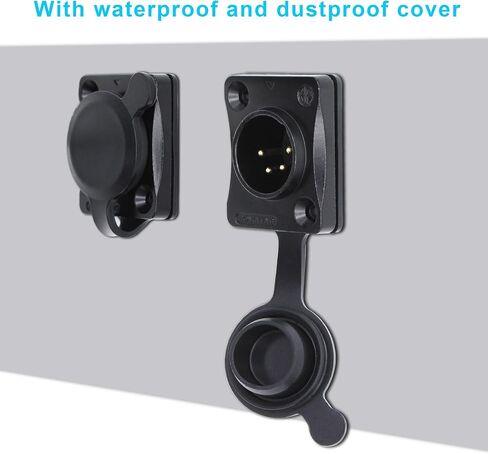 4-Pin XLR Male Jack Panel Mount Jacks with Waterproof Cover,Gold Plated XLR 4 Pin Microphone Audio Jack Connector D Series Size,Black in Kuwait