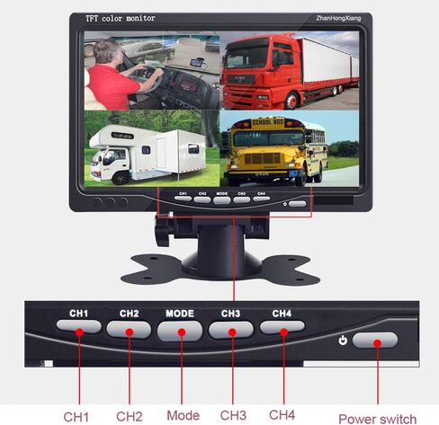 كاميرا احتياطية HD 1080P شاشة 7 بوصات، طقم كاميرا سلكية بمرآة الرؤية الخلفية للسيارة 4X 4 Pin AHD + شاشة IPS 4 سبليت مقاس 7 بوصات لشاحنة الحافلة مقطورة RV شديدة التحمل A701 in Kuwait