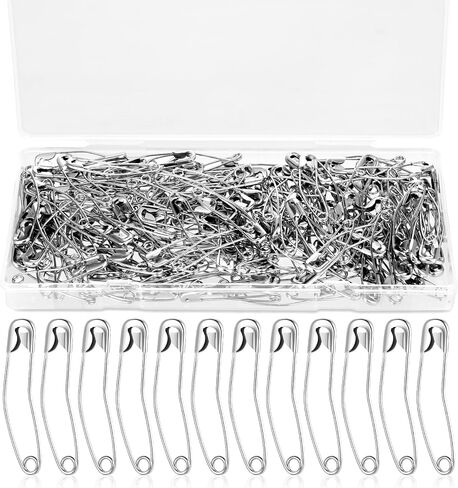 200 Pcs Curved Safety Pins, 1.5 inch Quilting Basting Pins with Box, Bent Safety Pins, Sewing Safety Pins Accessories for Quick Basting Knitting and Quilting(Silver) in Saudi Arabia