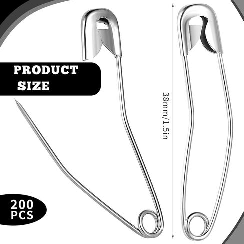 200 Pcs Curved Safety Pins, 1.5 inch Quilting Basting Pins with Box, Bent Safety Pins, Sewing Safety Pins Accessories for Quick Basting Knitting and Quilting(Silver) in Saudi Arabia