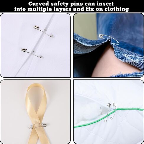 200 Pcs Curved Safety Pins, 1.5 inch Quilting Basting Pins with Box, Bent Safety Pins, Sewing Safety Pins Accessories for Quick Basting Knitting and Quilting(Silver) in Saudi Arabia