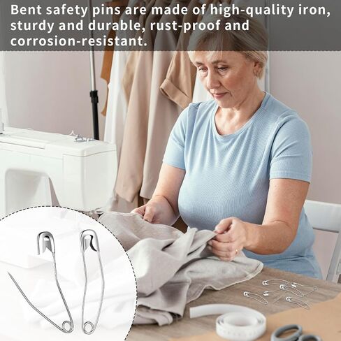 200 Pcs Curved Safety Pins, 1.5 inch Quilting Basting Pins with Box, Bent Safety Pins, Sewing Safety Pins Accessories for Quick Basting Knitting and Quilting(Silver) in Saudi Arabia