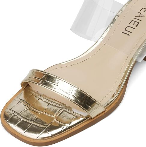 Clear Heels for Women Low Chunky Block Heels Sandals Two Strap Square Open Toe Slip On Sandals Comfortable Clear Pumps Shoes for Women Dressy Summer Casual Shoes in Saudi Arabia