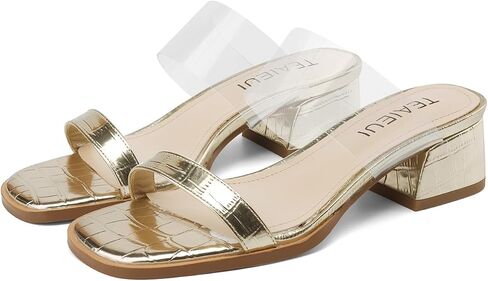 Clear Heels for Women Low Chunky Block Heels Sandals Two Strap Square Open Toe Slip On Sandals Comfortable Clear Pumps Shoes for Women Dressy Summer Casual Shoes in Saudi Arabia