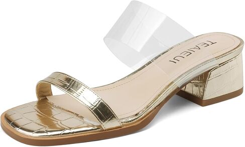 Clear Heels for Women Low Chunky Block Heels Sandals Two Strap Square Open Toe Slip On Sandals Comfortable Clear Pumps Shoes for Women Dressy Summer Casual Shoes in Saudi Arabia