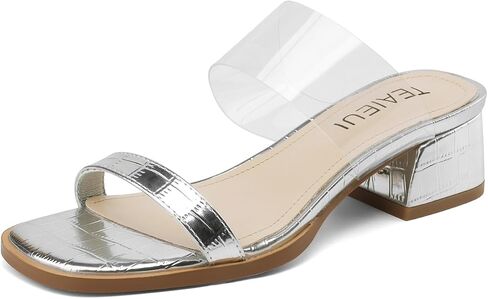 Clear Heels for Women Low Chunky Block Heels Sandals Two Strap Square Open Toe Slip On Sandals Comfortable Clear Pumps Shoes for Women Dressy Summer Casual Shoes in Saudi Arabia