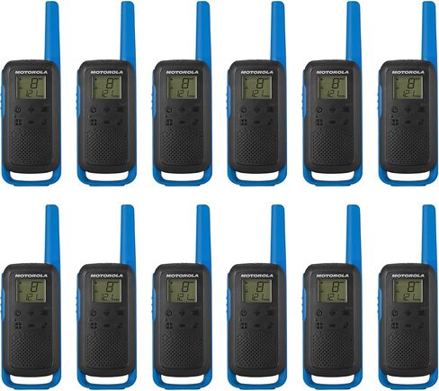 موتورولا سولوشنز، محمول FRS، T270، Talkabout، راديو ثنائي الاتجاه، قابل لإعادة الشحن، 22 قناة، 25 ميل، أسود وأزرق، 12 حزمة in Saudi Arabia