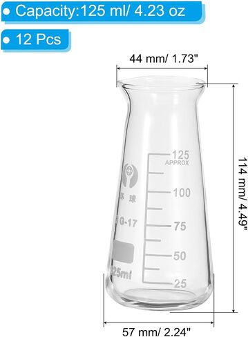 PATIKIL Erlenmeyer Flask, 6 Pcs 125ml 4.13oz Narrow Mouth Graduated Flasks Borosilicate Glass with Printed Graduation for Lab Experiment Chemistry Science Study in Saudi Arabia