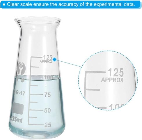 PATIKIL Erlenmeyer Flask, 6 Pcs 125ml 4.13oz Narrow Mouth Graduated Flasks Borosilicate Glass with Printed Graduation for Lab Experiment Chemistry Science Study in Saudi Arabia
