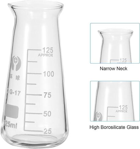PATIKIL Erlenmeyer Flask, 6 Pcs 125ml 4.13oz Narrow Mouth Graduated Flasks Borosilicate Glass with Printed Graduation for Lab Experiment Chemistry Science Study in Saudi Arabia