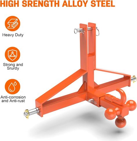 Orange 3 Point Trailer Hitch 2" Receiver and Trailer Ball Hitch with Hook, Tractor Mover Drawbar Hitch, 3 Pt Quick Hitch Farm Equipment and Subcompact Trailer Hitch for Tractor Standard Category 1 in Saudi Arabia