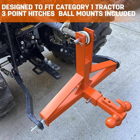 Orange 3 Point Trailer Hitch 2" Receiver and Trailer Ball Hitch with Hook, Tractor Mover Drawbar Hitch, 3 Pt Quick Hitch Farm Equipment and Subcompact Trailer Hitch for Tractor Standard Category 1 in Saudi Arabia
