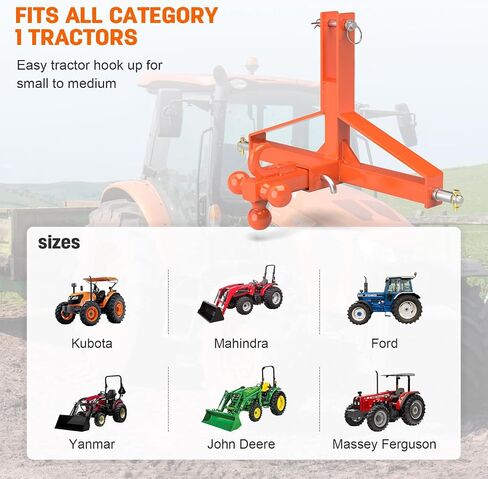 Orange 3 Point Trailer Hitch 2" Receiver and Trailer Ball Hitch with Hook, Tractor Mover Drawbar Hitch, 3 Pt Quick Hitch Farm Equipment and Subcompact Trailer Hitch for Tractor Standard Category 1 in Saudi Arabia