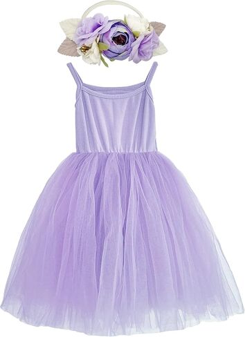 فستان توتو من التول بطبقات من BGFKS للفتيات الصغيرات، فستان الأميرة للفتيات الصغيرات مع عصابة رأس على شكل زهرة. in Kuwait