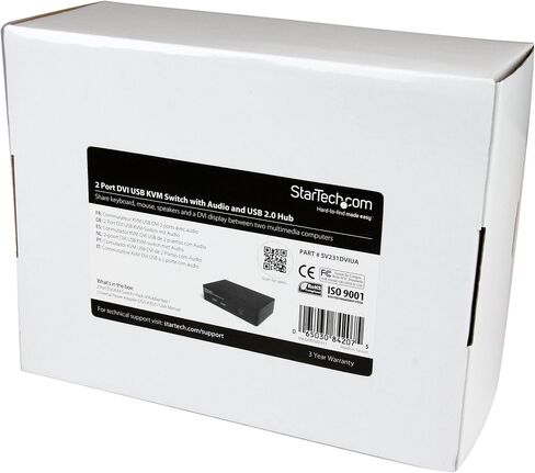 StarTech.com 2 Port DVI KVM Switch - USB DVI Dual Link - Hot-key & Audio Support - 1920x1200 KVM Switch - KVM Video Switch (SV231DVIUA),Black in Saudi Arabia