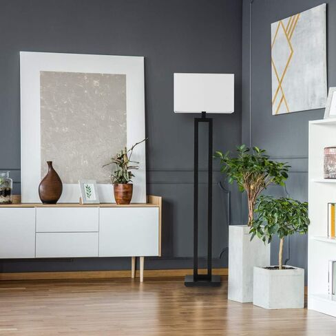 Globe Electric 61000052 60" Floor Lamp, Matte Black, Square White Fabric Shade, On/Off Rotary Switch on Socket, Square Rod, Reading Lamp, Home Office Accessories, Home Décor, Home Improvement in Saudi Arabia