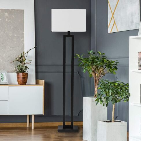 Globe Electric 61000052 60" Floor Lamp, Matte Black, Square White Fabric Shade, On/Off Rotary Switch on Socket, Square Rod, Reading Lamp, Home Office Accessories, Home Décor, Home Improvement in Saudi Arabia