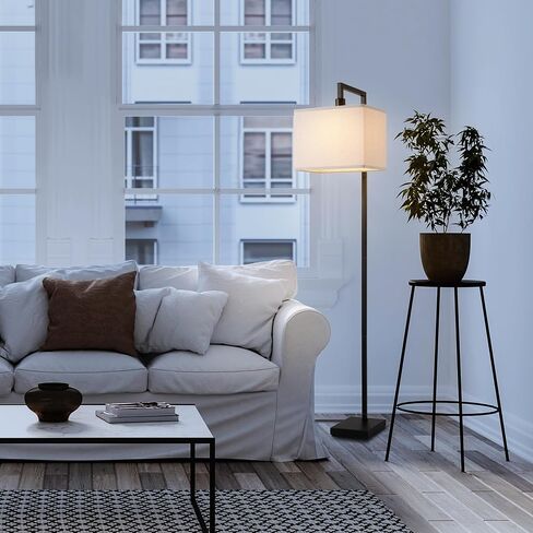 Globe Electric 61000052 60" Floor Lamp, Matte Black, Square White Fabric Shade, On/Off Rotary Switch on Socket, Square Rod, Reading Lamp, Home Office Accessories, Home Décor, Home Improvement in Saudi Arabia