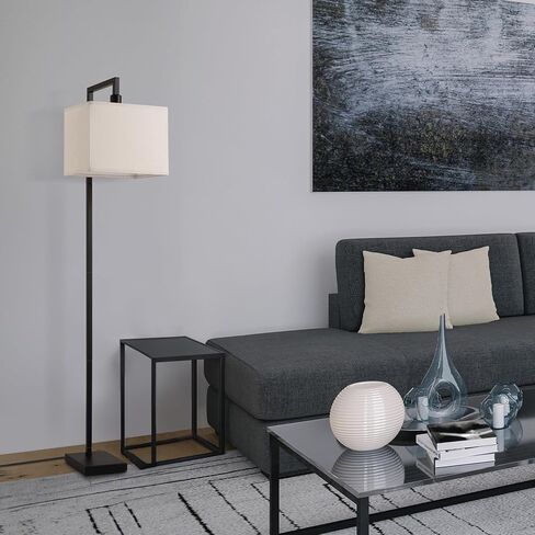 Globe Electric 61000052 60" Floor Lamp, Matte Black, Square White Fabric Shade, On/Off Rotary Switch on Socket, Square Rod, Reading Lamp, Home Office Accessories, Home Décor, Home Improvement in Saudi Arabia