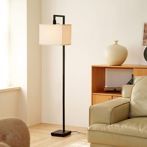 Globe Electric 61000052 60" Floor Lamp, Matte Black, Square White Fabric Shade, On/Off Rotary Switch on Socket, Square Rod, Reading Lamp, Home Office Accessories, Home Décor, Home Improvement in Saudi Arabia