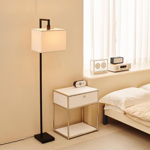 Globe Electric 61000052 60" Floor Lamp, Matte Black, Square White Fabric Shade, On/Off Rotary Switch on Socket, Square Rod, Reading Lamp, Home Office Accessories, Home Décor, Home Improvement in Saudi Arabia