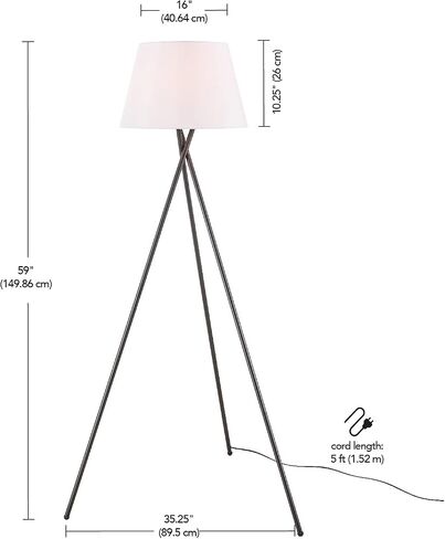 Globe Electric 61000052 60" Floor Lamp, Matte Black, Square White Fabric Shade, On/Off Rotary Switch on Socket, Square Rod, Reading Lamp, Home Office Accessories, Home Décor, Home Improvement in Saudi Arabia