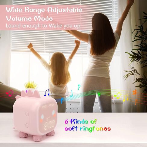 ساعة منبه للأطفال، ساعة منبه رقمية لغرفة نوم الأطفال، ساعة منبه لطيفة على شكل ديناصور للاستيقاظ وإضاءة ليلية مع ساعة منبه USB للأولاد والبنات كهدايا عيد ميلاد باللون الوردي in Kuwait