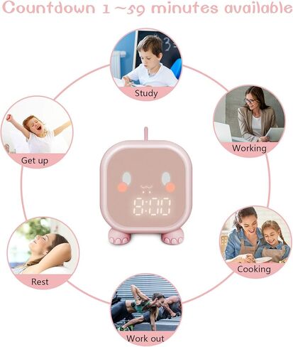ساعة منبه للأطفال، ساعة منبه رقمية لغرفة نوم الأطفال، ساعة منبه لطيفة على شكل ديناصور للاستيقاظ وإضاءة ليلية مع ساعة منبه USB للأولاد والبنات كهدايا عيد ميلاد باللون الوردي in Kuwait