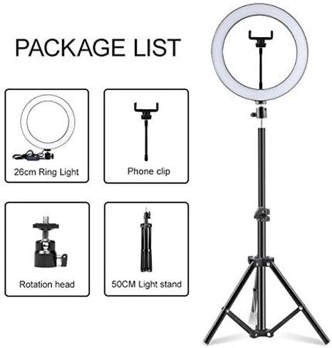 1.1m RGB Set Camera Photo 26cm/10in Circle Light Ring Dimmable Led Selfie USB Lumiere for Makeup Video Tiktok Studio Light with Tripod Stand in Saudi Arabia