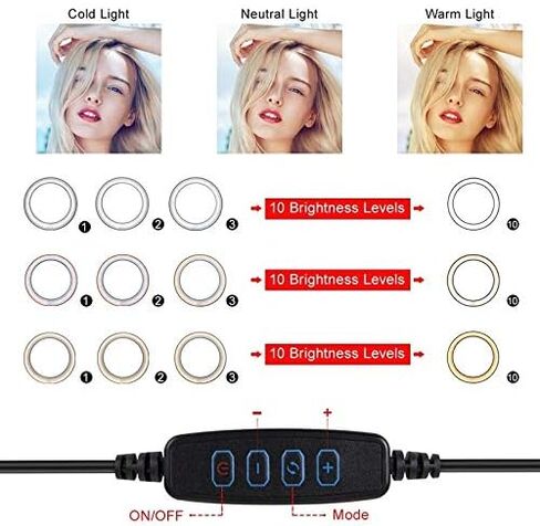 1.1m RGB Set Camera Photo 26cm/10in Circle Light Ring Dimmable Led Selfie USB Lumiere for Makeup Video Tiktok Studio Light with Tripod Stand in Saudi Arabia