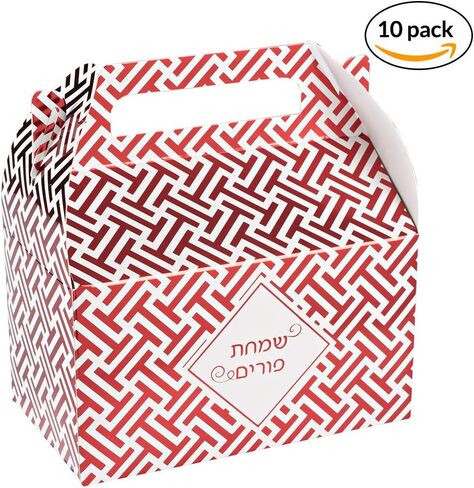 Hammont Foil Purim Treat Box - Red Colored Foil Party Paper Boxes - Attractive Design Perfect for Parties and Occasions | 6.25" x 3.75" x 3.5" (10 Pack) in Kuwait