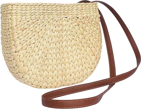 Womens Straw Beach Bag Woven Crossbody Shoulder Bags, Summer Rattan Bag For Womens Girls with Leather Strap, Straw Handwoven Handbag, Straw Clutch Bag, Beach Sea Summer Rattan Clutch Bags in Saudi Arabia