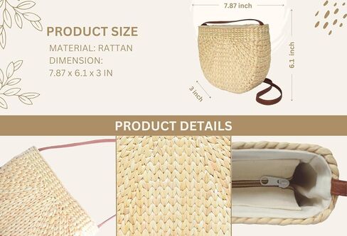 Womens Straw Beach Bag Woven Crossbody Shoulder Bags, Summer Rattan Bag For Womens Girls with Leather Strap, Straw Handwoven Handbag, Straw Clutch Bag, Beach Sea Summer Rattan Clutch Bags in Saudi Arabia