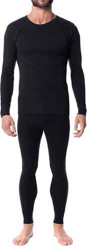 AMERICAN HEAVEN Mens' Baselayer Long Sleeve Top | 100% Cotton Crew Neck Shirt | Fleece Brush Flat Knit | 3 Pack in Kuwait