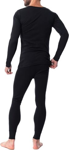 AMERICAN HEAVEN Mens' Baselayer Long Sleeve Top | 100% Cotton Crew Neck Shirt | Fleece Brush Flat Knit | 3 Pack in Kuwait