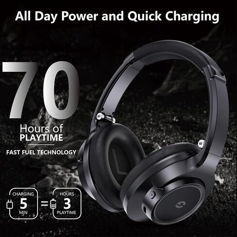Bluetooth Headphones-70 Hours Playtime with Microphone,3EQ Modes,Over-Ear Headphones HiFi Stereo Foldable Lightweight,Deep Bass for Home Traver Work Callphones, Black in Saudi Arabia