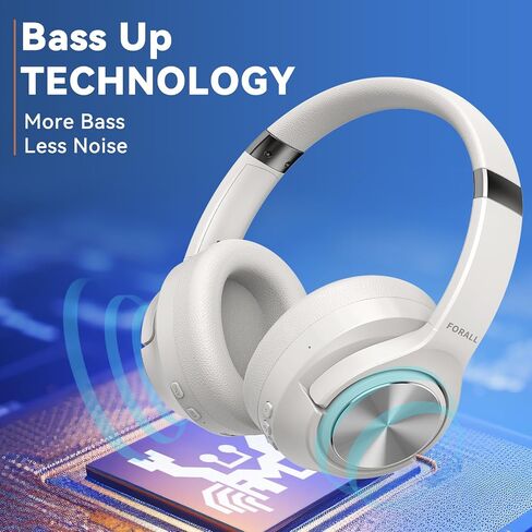 Hybrid Active Noise Cancelling Headphones, Wireless Over Ear Bluetooth Headphones, 3 EQ Modes, 60H Playtime, Hi-Res Audio, Deep Bass Headset for Travel, Home, Office (White) in Saudi Arabia